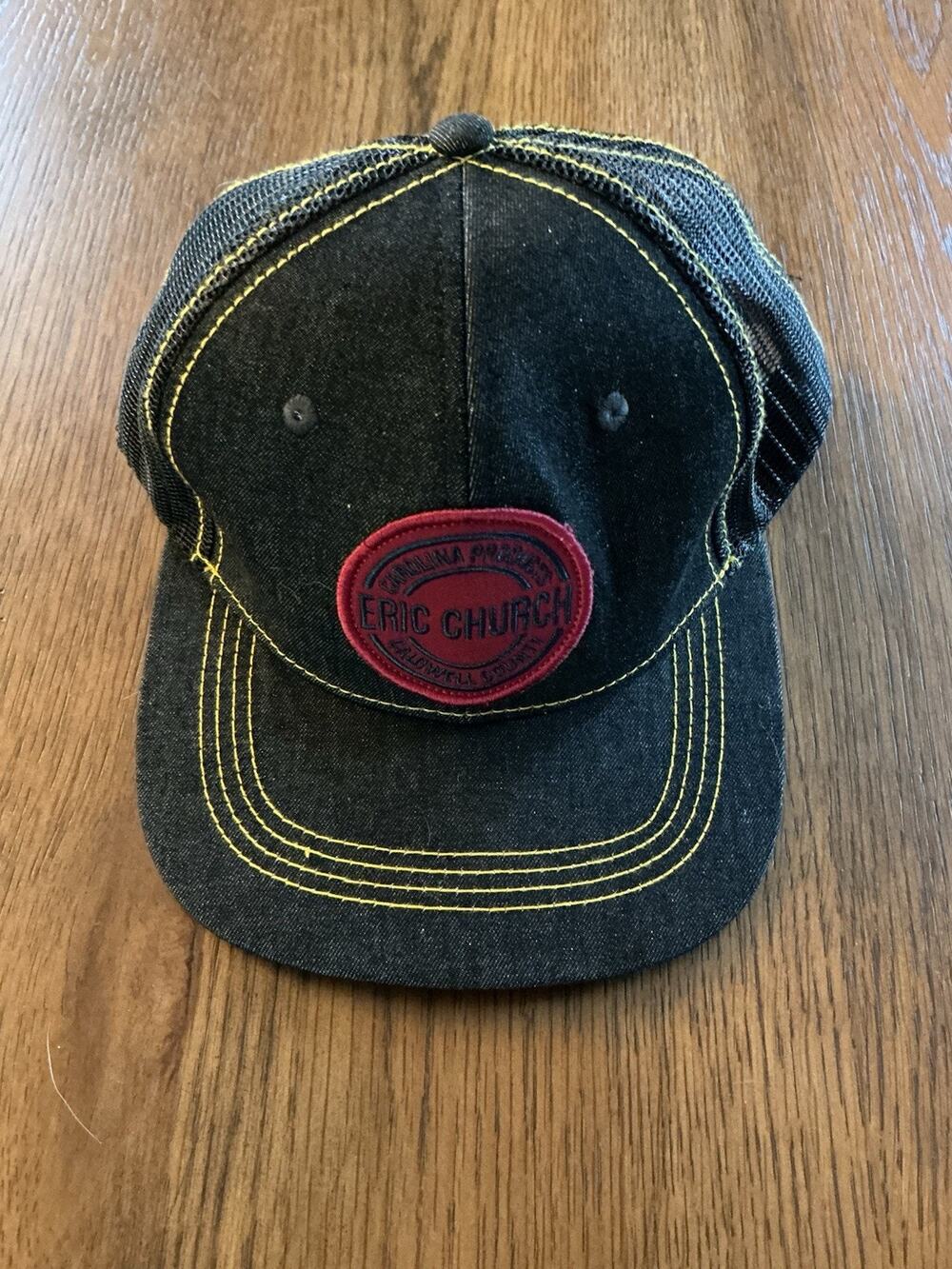 Eric Church Carolina Products Caldwell County Black Denim Snapback Mesh Hat EUC